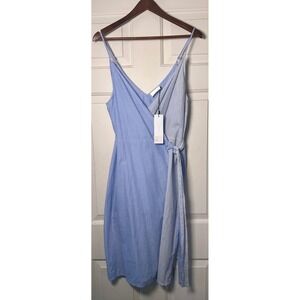 THE ROOM - Blue Stripe Spagetti Strap V Neck Wrap Sundress Midi Dress size L